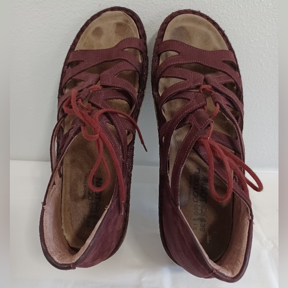 Naot Ghillie Platform wedge strappy sandals Burgundy lace-up size 39 - Picture 2 of 10